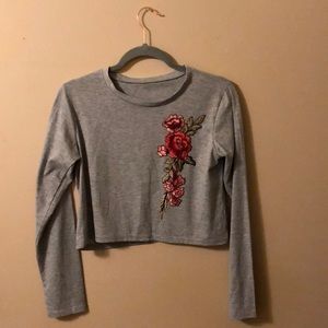 Embroidered long sleeve crop top